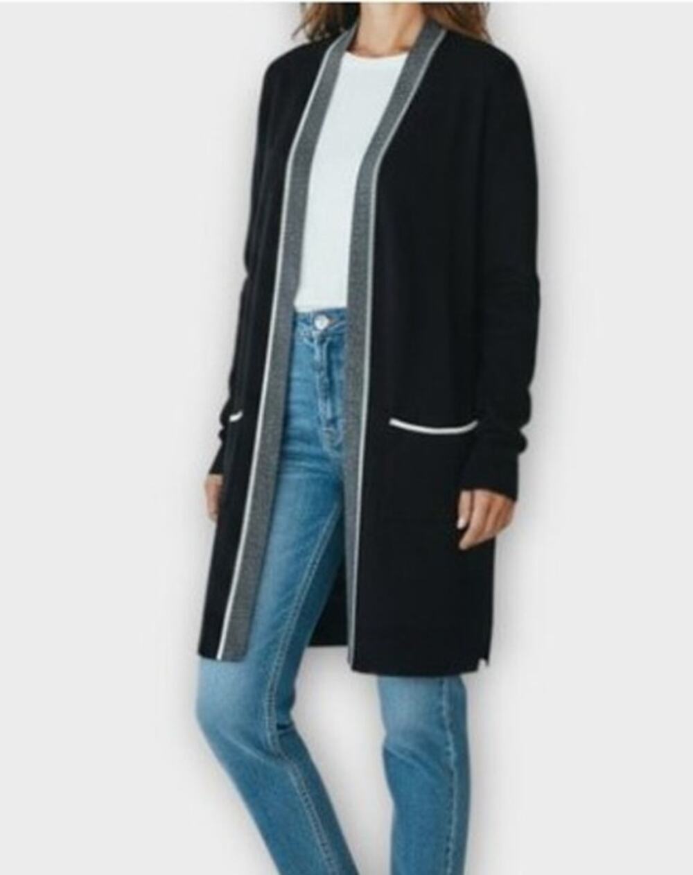 Premise Womens Medium Navy Blue Open Front Cardigan Sweater Pockets Blend